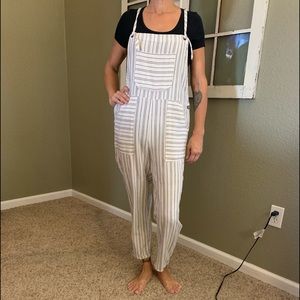 Worn once SMALL White with navy stripes. Overalls